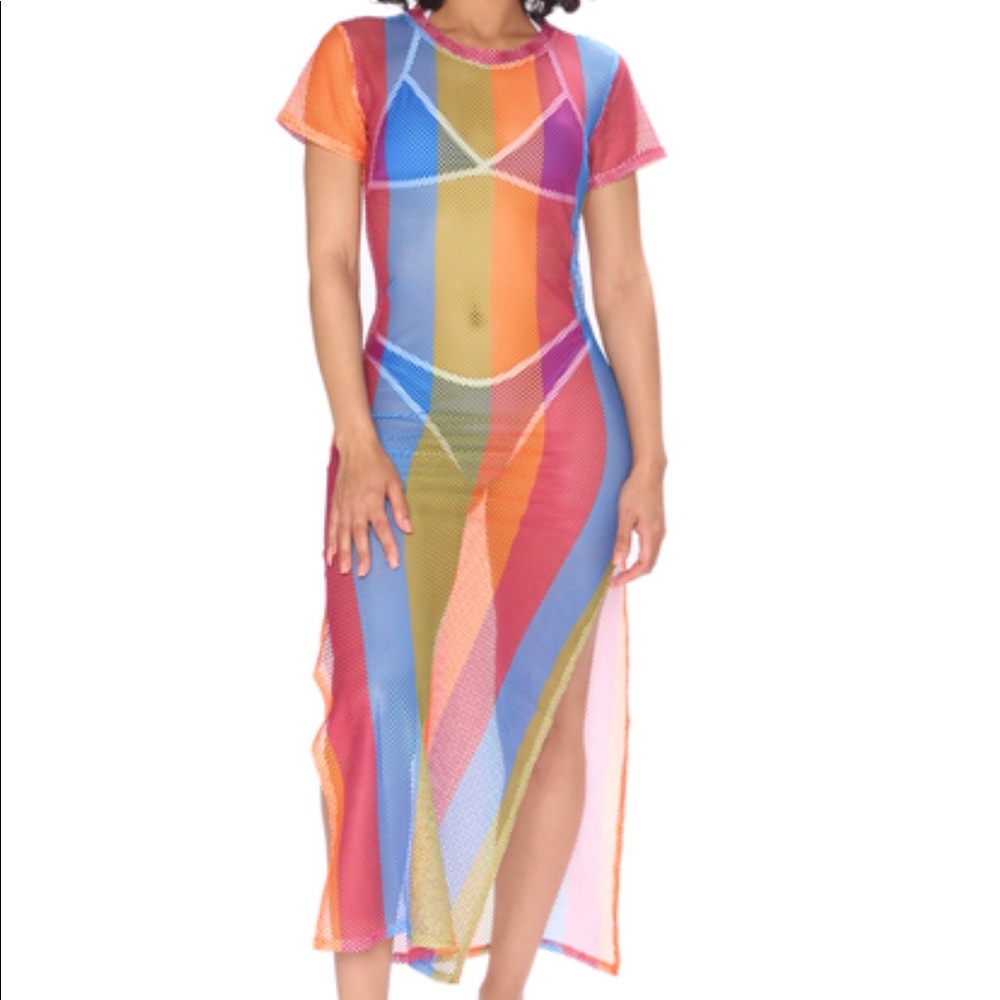Mesh Rainbow Swim Cover Up